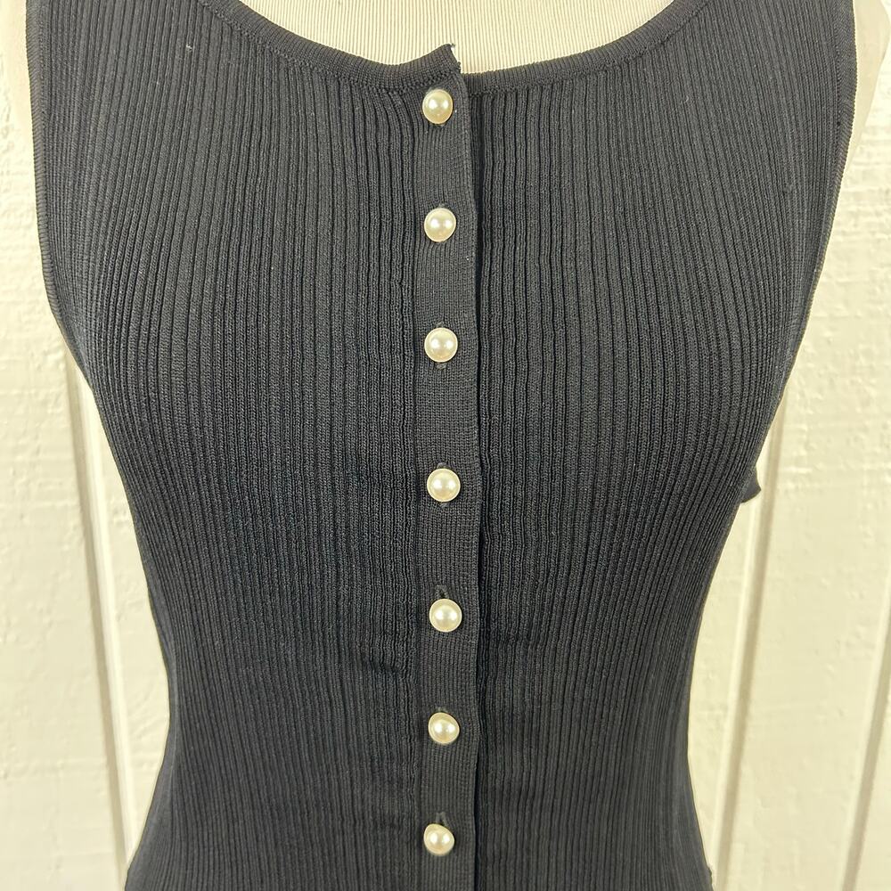 Christian Lacroix Ribbed Tank Top Button Front Minimalist Black Women M - Picture 3 of 8